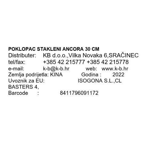 POKLOPAC STAKLENI ANCORA 30 CM