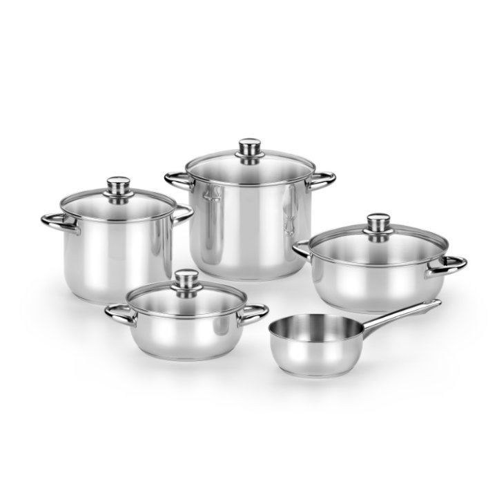 INDUKCIJSKO POSUĐE ZA KUHANJE INOX OPTIMA - 9 DIJELNI SET S POKLOPCIMA
