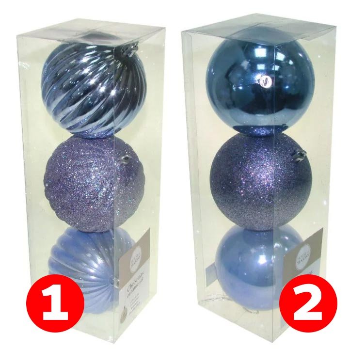KUGLE ZA BOR 10 CM 3/1 LJUBIČASTE - SJAJ, MAT, GLITER