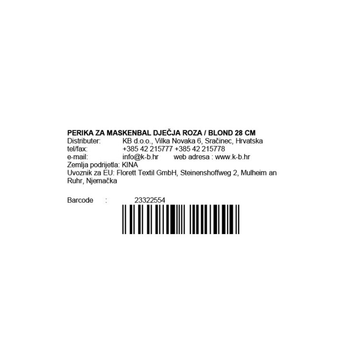PERIKA ZA MASKENBAL DJEČJA ROZA / BLOND 28 CM