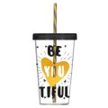 DJEČJA ČAŠA S NATPISOM BEAUTIFUL 660 ML - POKLOPAC I SLAMKA PVC