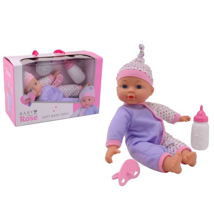 LUTKA BEBA ZA IGRU ROSE 33 CM S BOČICOM I DUDOM
