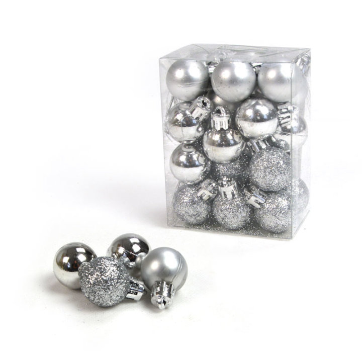 KUGLICE ZA BOR 2,5 CM 24/1 SREBRNE - SJAJ, MAT, GLITER