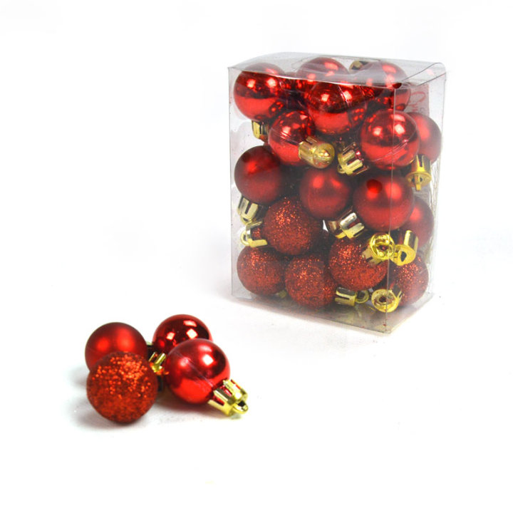BOŽIĆNE KUGLE ZA BOR 2,5 CM 24/1 CRVENE - SJAJ, MAT, GLITER