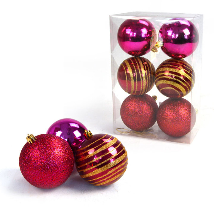 KUGLE ZA BOR 8 CM 6/1 MAGENTA - SJAJ, GLITER, PERLA S DEKOROM