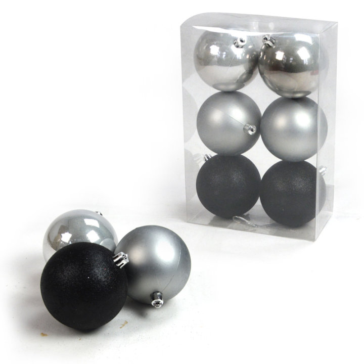 KUGLE ZA BOR 8 CM 6/1 - PERLA, MAT, GLITER CRNO - SREBRNE