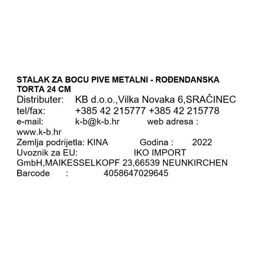STALAK ZA BOCU PIVE METALNI - ROĐENDANSKA TORTA 24 CM