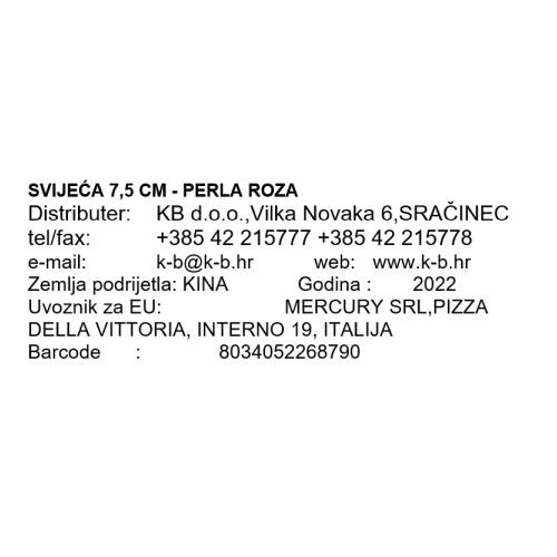 SVIJEĆA 7,5 CM - PERLA ROZA