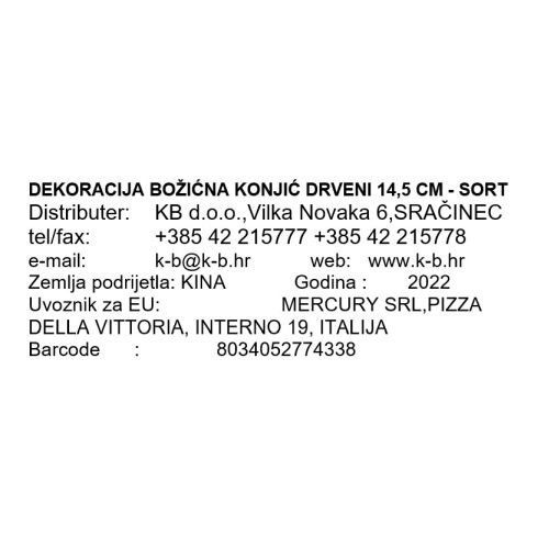 DEKORACIJA BOŽIĆNA KONJIĆ DRVENI 14.5 x 1.8 x 12 cm