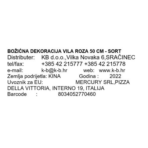 BOŽIĆNA DEKORACIJA VILA ROZA 50 CM