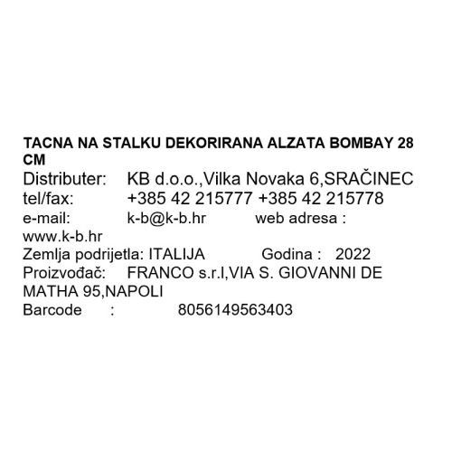 TACNA NA STALKU ZA KOLAČE DEKORIRANA ALZATA BOMBAY 28 CM