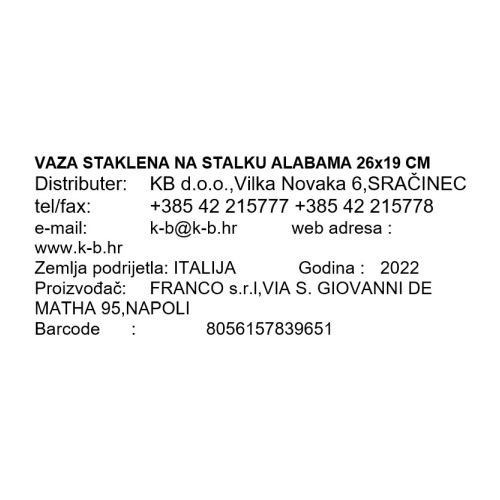 VAZA STAKLENA NA STALKU ALABAMA