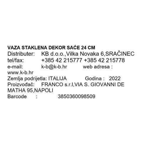 UKRASNA VAZA STAKLENA DEKOR SAĆE 24 CM