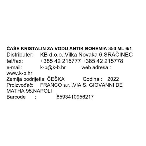ČAŠE KRISTALIN ZA VODU ANTIK BOHEMIA 350 ML 6/1