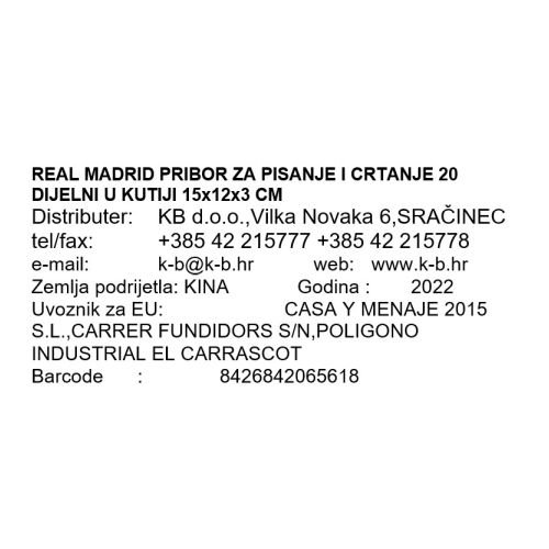 REAL MADRID PRIBOR ZA PISANJE I CRTANJE 20 DIJELNI