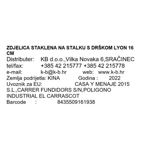 ZDJELICA STAKLENA NA STALKU S DRŠKOM LYON 16 CM