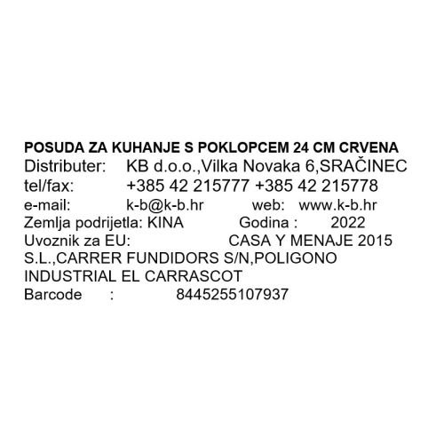 POSUDA ZA KUHANJE INDUKCIJSKA S POKLOPCEM 24 CM CRVENA