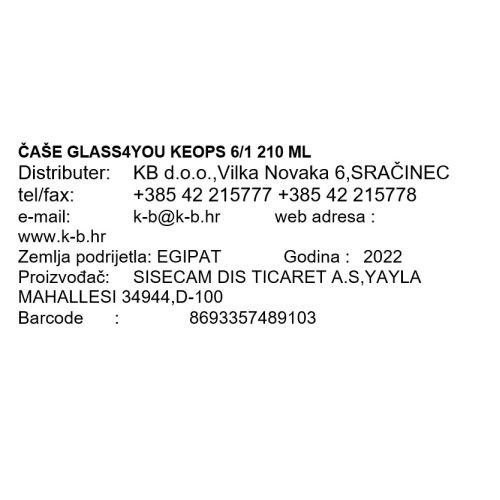 ČAŠE GLASS4YOU KEOPS 6/1 210 ML