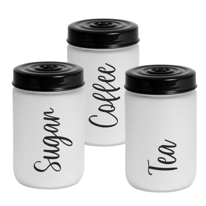 POSUDA ZA ZAČINE 660 ML SATINIRANA S CRNIM POKLOPCEM - TEA / COFFEE / SUGAR