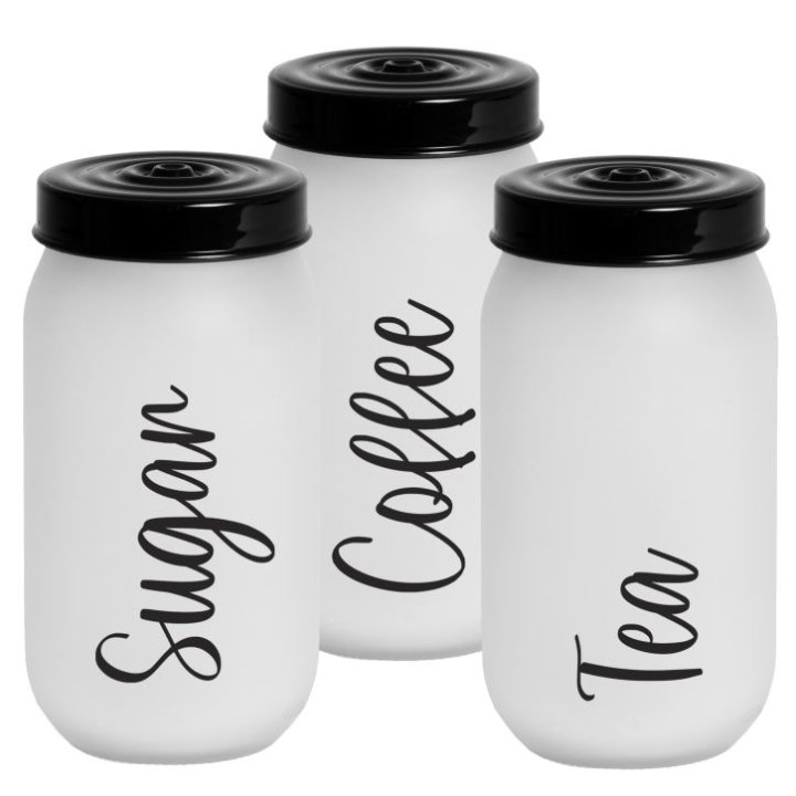 POSUDA ZA ZAČINE 1000 ML SATINIRANA S CRNIM POKLOPCEM - TEA / COFFEE / SUGAR