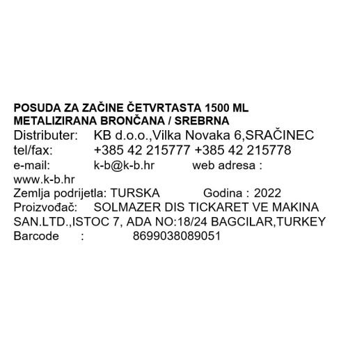 POSUDA ZA ZAČINE ČETVRTASTA 1500 ML METALIZIRANA BRONČANA / SREBRNA