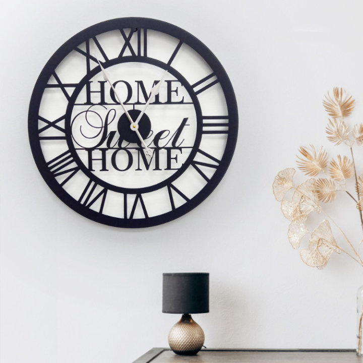 SAT ZIDNI OKRUGLI METALNI 60 CM S NATPISOM - HOME
