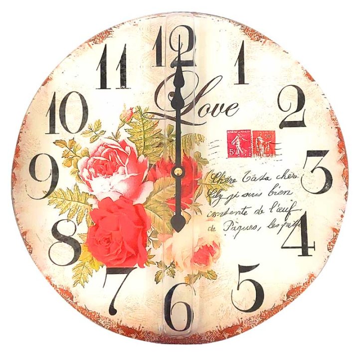 SAT ZIDNI OKRUGLI VINTAGE LOVE MOTIV 30 CM