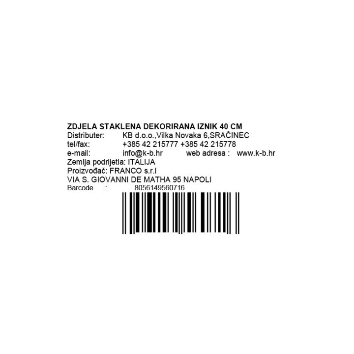 ZDJELA STAKLENA DEKORIRANA IZNIK 40 CM