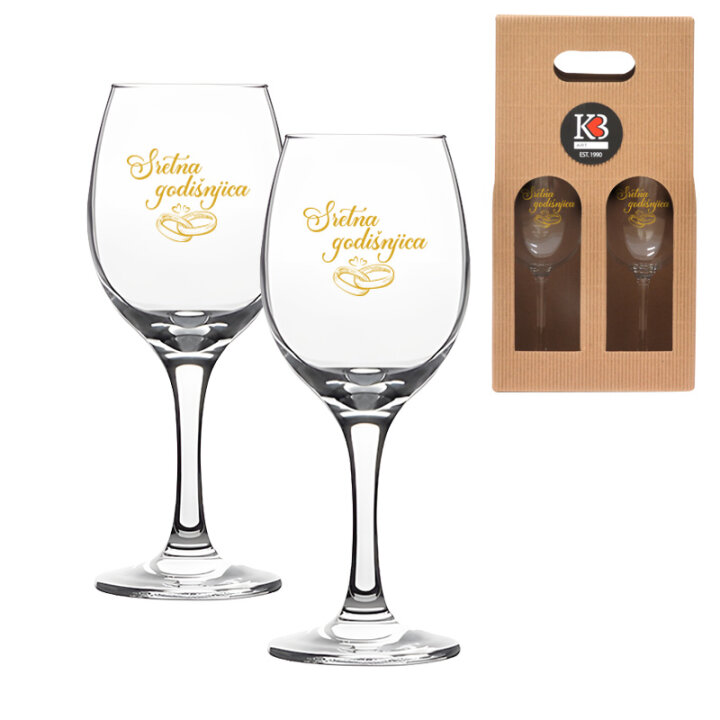 SET ČAŠA ZA VINO S TISKOM SRETNA GODIŠNJICA