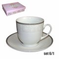 ŠALICE ZA KAVU S TANJURIĆIMA 6/1 PORCULAN 180 ML - PLATINASTI DEKOR