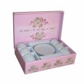 ŠALICE ZA KAVU S TANJURIĆIMA 6/1 PORCULAN 180 ML - PLATINASTI DEKOR