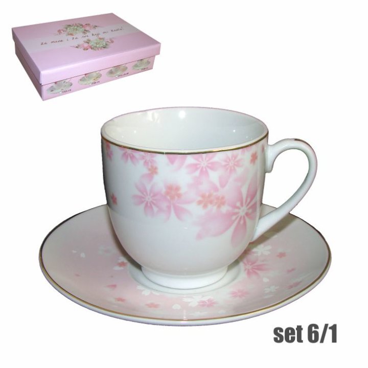 SET ŠALICA ZA KAVU 6/1 PORCULAN 180 ML - ZLATNA LINIJA