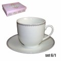 ŠALICE ZA KAVU S TANJURIĆIMA 6/1 PORCULAN 180 ML - PLATINASTI DEKOR