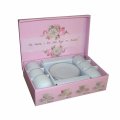 ŠALICE ZA KAVU S TANJURIĆIMA 6/1 PORCULAN 180 ML - PLATINASTI DEKOR