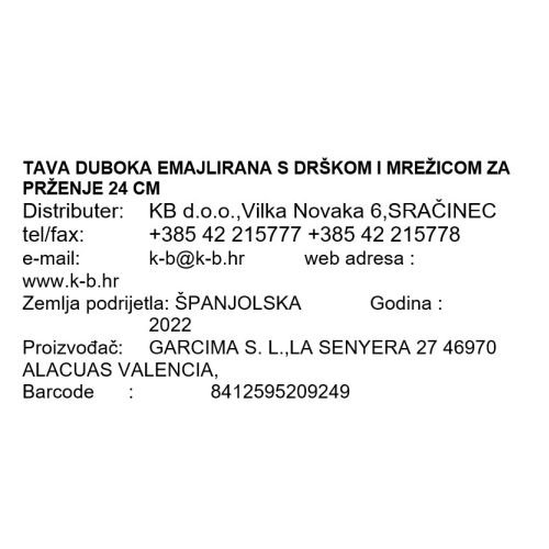 TAVA DUBOKA EMAJLIRANA S DRŠKOM I MREŽICOM ZA PRŽENJE 24 CM