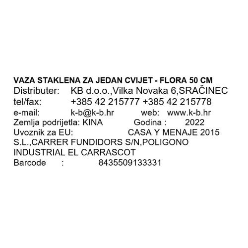 VAZA STAKLENA ZA JEDAN CVIJET - FLORA 50 CM