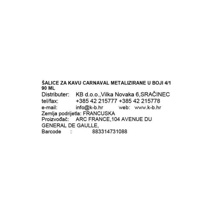 ŠALICE ZA ESPRESSO CARNAVAL METALIZIRANE U BOJI 4/1 90 ML