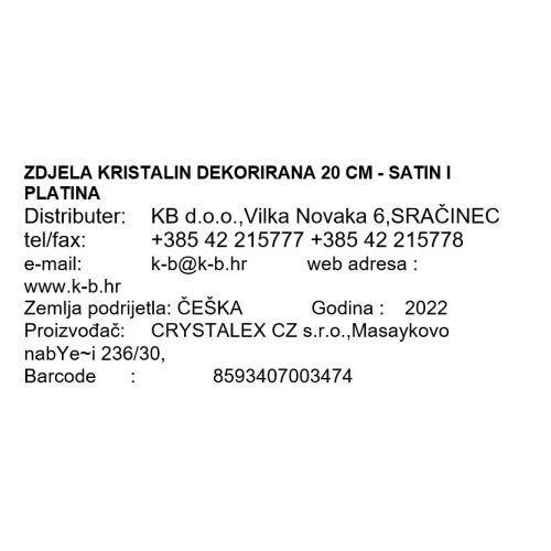 ZDJELA KRISTALIN DEKORIRANA 20 CM - SATIN I PLATINA