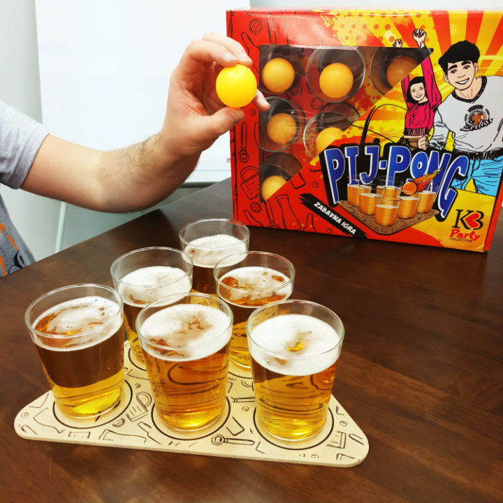 ZABAVNA DRUŠTVENA IGRA PIJ-PONG + 12/1 STAKLENIH ČAŠA 200 ml