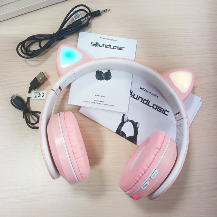 SLUŠALICE BEŽIČNE S LED SVJETLEĆIM UŠIMA CRNE / BIJELE - SOUNDLOGIC