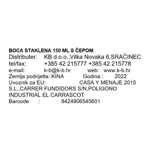 BOCA STAKLENA 150 ML S ČEPOM