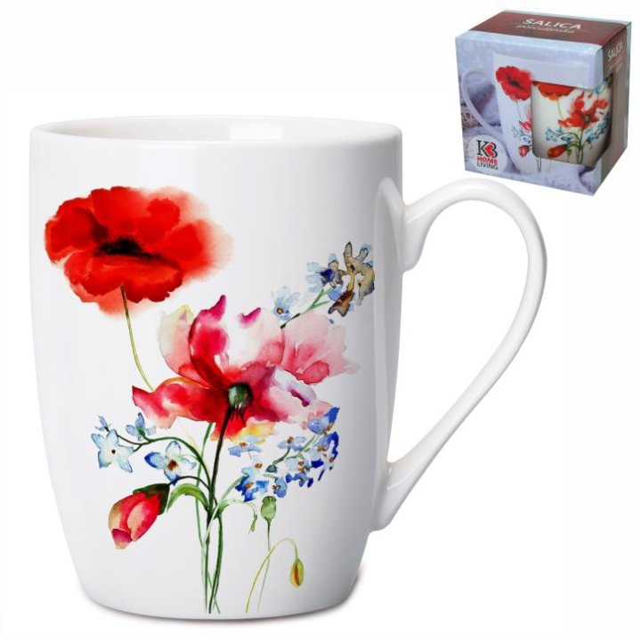 ŠALICA NEW BONE C. 400 ML - DEKOR MAKOVI U POKLON KUTIJI