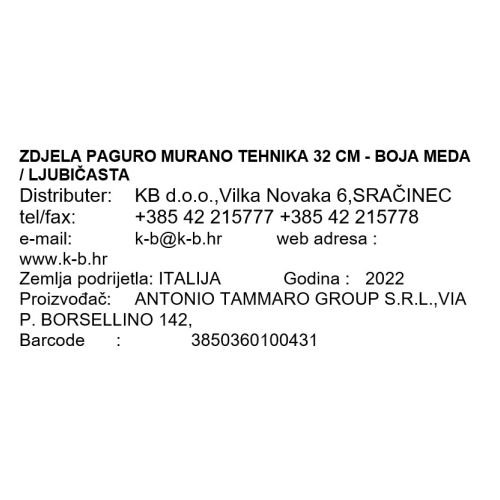 ZDJELA PAGURO MURANO TEHNIKA 32 CM - BOJA MEDA / LJUBIČASTA