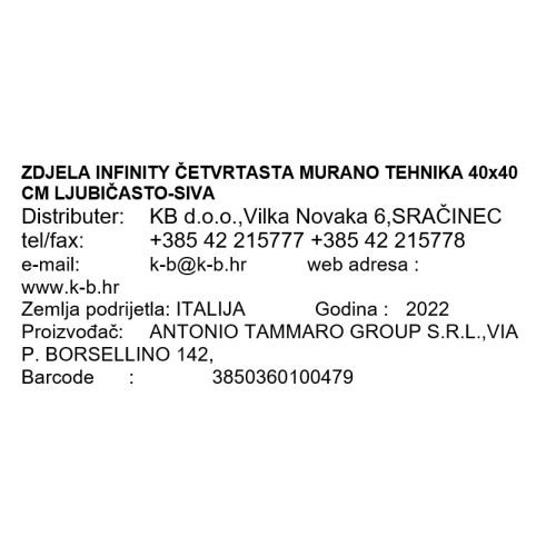 ZDJELA INFINITY ČETVRTASTA MURANO TEHNIKA 40x40 CM LJUBIČASTO-SIVA