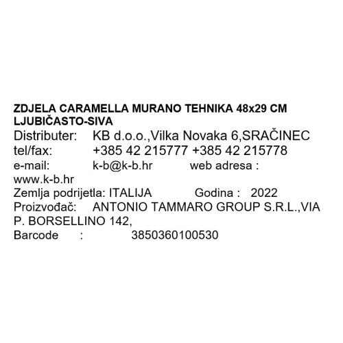 ZDJELA CARAMELLA MURANO TEHNIKA 48x29 CM LJUBIČASTO-SIVA