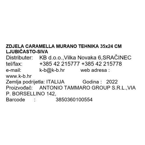 ZDJELA CARAMELLA MURANO TEHNIKA 35x24 CM LJUBIČASTO-SIVA