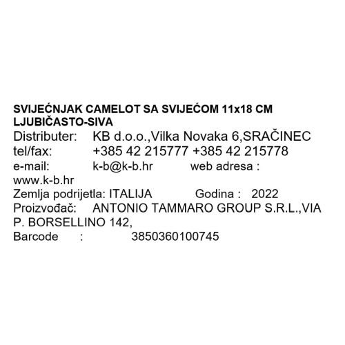SVIJEĆNJAK CAMELOT SA SVIJEĆOM 11x18 CM LJUBIČASTO-SIVA
