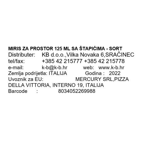 MIRIS ZA PROSTOR 125 ML SA ŠTAPIĆIMA