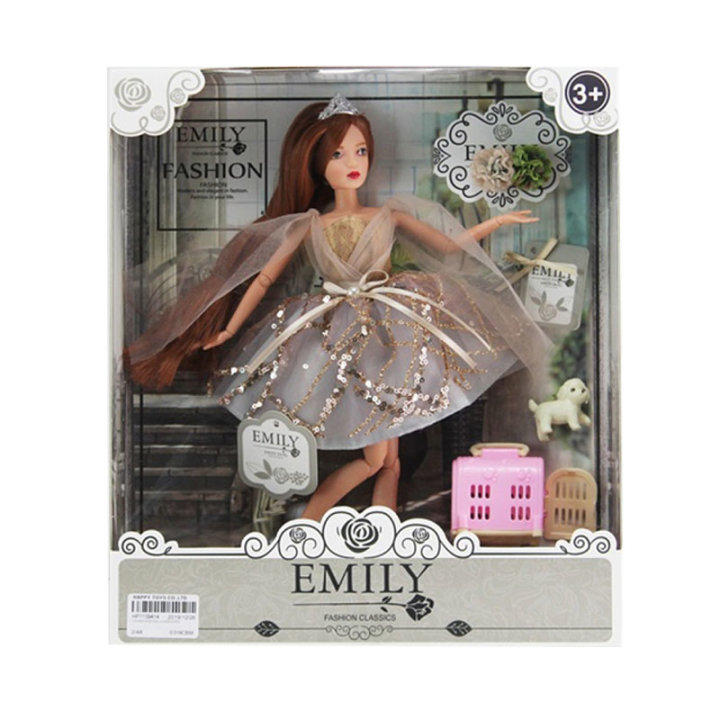 LUTKA EMILY S HALJINOM I PRIBOROM 29 CM U KUTIJI 32,5x28 CM
