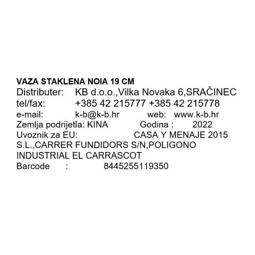 VAZA ZA CVIJEĆE STAKLENA NOIA 19 CM